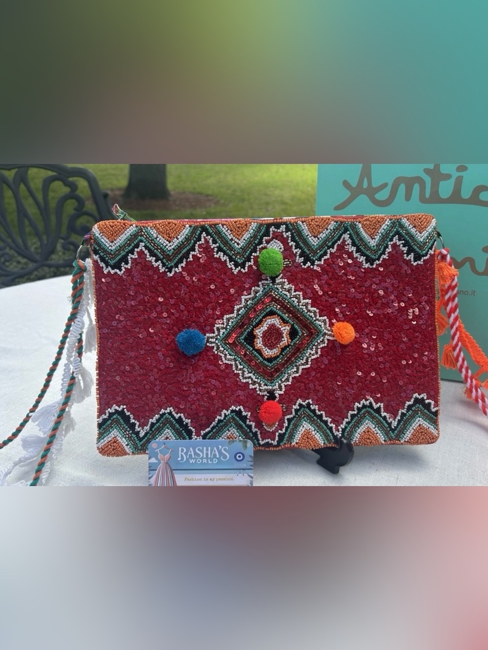 Antica Sartoria Red Orange Green Sequins Clutch Bag Gorgeous Nwt